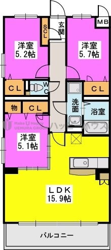 福岡県筑紫野市石崎２ 朝倉街道駅 3LDK マンション 賃貸物件詳細