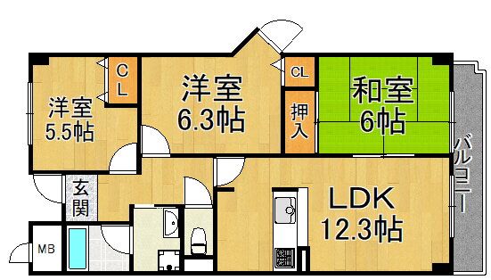 兵庫県伊丹市野間８ 伊丹駅 3LDK マンション 賃貸物件詳細