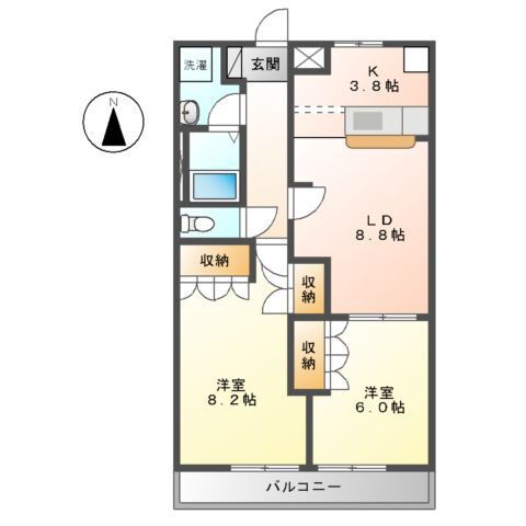 ソレアードＭ 2階 2LDK 賃貸物件詳細