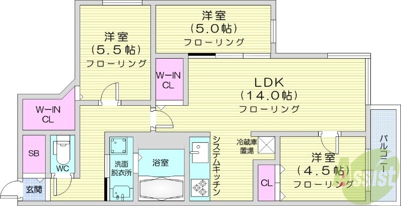 北海道札幌市中央区南十一条西１２ 西線１１条駅 3LDK マンション 賃貸物件詳細