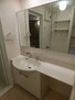 セジュール城東 シャワー付き洗面化粧台。鏡の裏は収納スペースになっています。