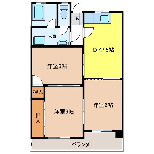 トヨダハイビル 6階 3DK 賃貸物件詳細