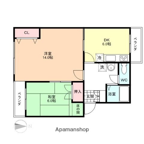 コンチネンタル布瀬ＩＩ 4階 2DK 賃貸物件詳細