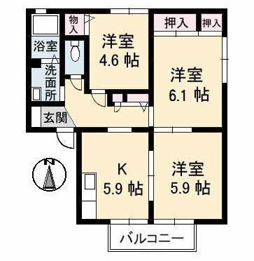 レジデンス古城　Ｂ棟 2階 2LDK 賃貸物件詳細