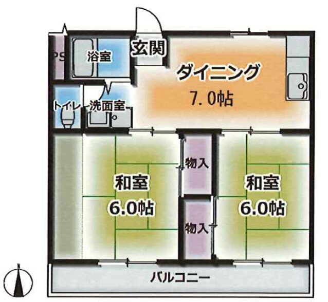 正栄スカイコーポ 5階 2DK 賃貸物件詳細
