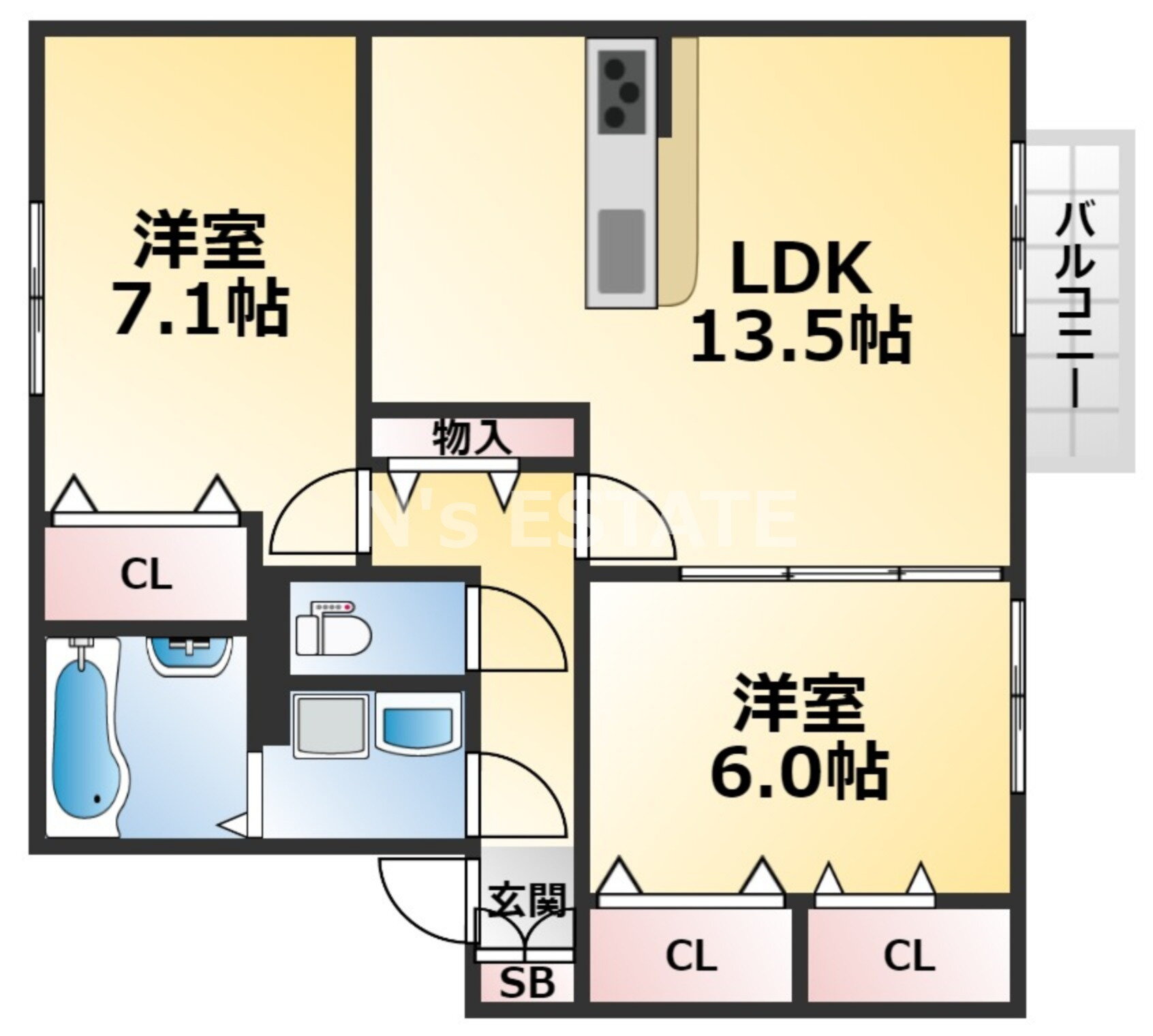 ディアコート神戸ＩＩ 2階 2LDK 賃貸物件詳細