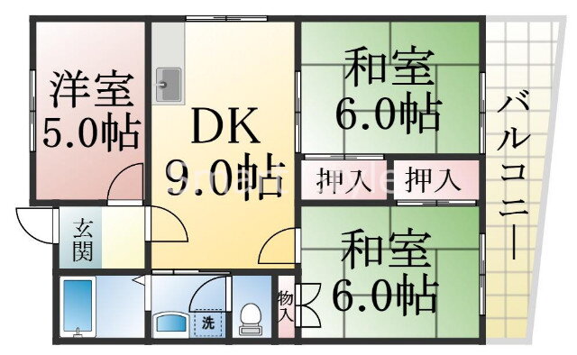 落合ハイツＡ棟 2階 3DK 賃貸物件詳細