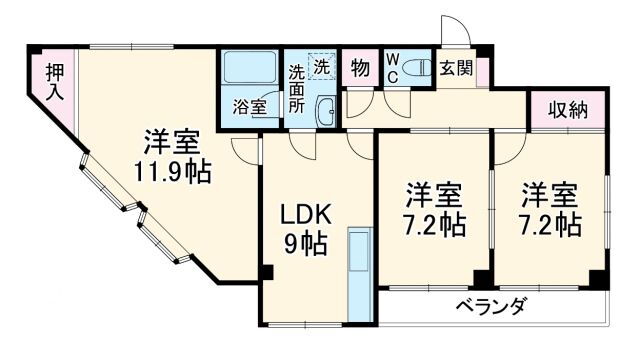シャンテＦＵＳＨＩＴＡ 3階 3LDK 賃貸物件詳細