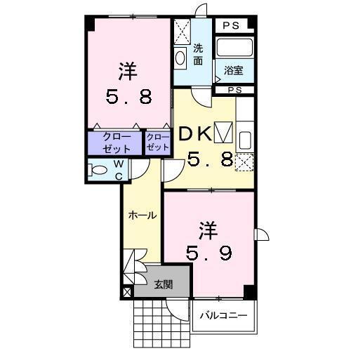 青森県八戸市大字上徒士町 2DK アパート 賃貸物件詳細