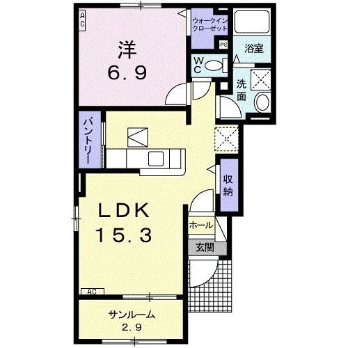 ベルベディアＢ 1階 1LDK 賃貸物件詳細