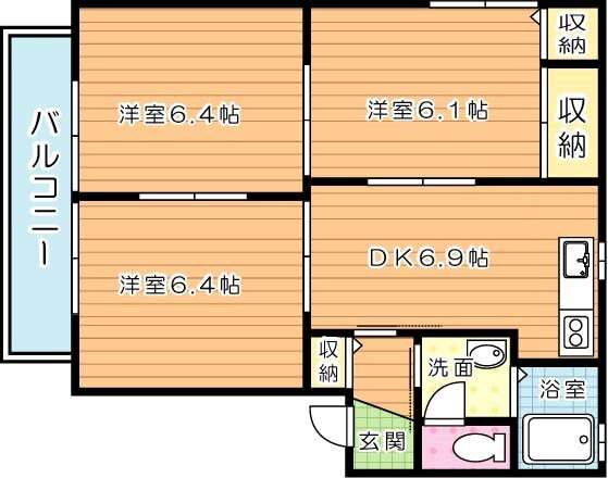 ディアスイースト　Ａ棟 2階 3DK 賃貸物件詳細