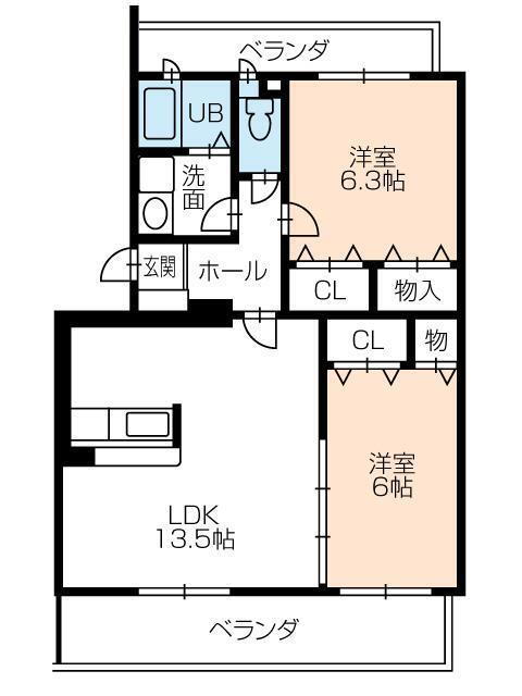 エスポワール美園 3階 2LDK 賃貸物件詳細