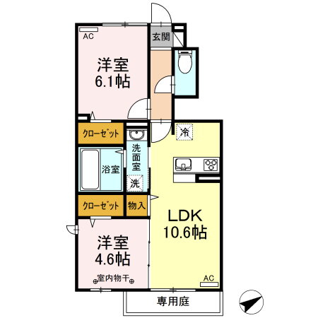 マーレ（杉島）　Ｂ棟 1階 2LDK 賃貸物件詳細