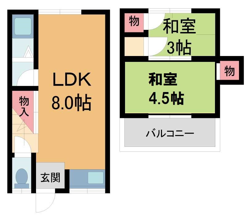 小花１丁目１２－２テラスハウス 2LDK 賃貸物件詳細