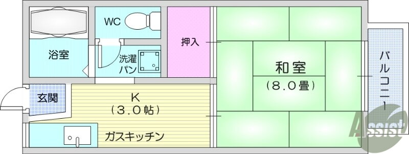 宮城県仙台市若林区木ノ下４ 連坊駅 1K アパート 賃貸物件詳細