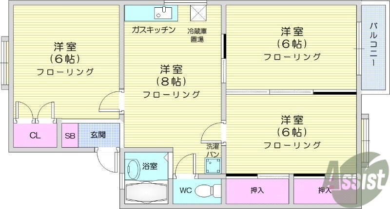 ダフィーネ小松島 2階 3DK 賃貸物件詳細