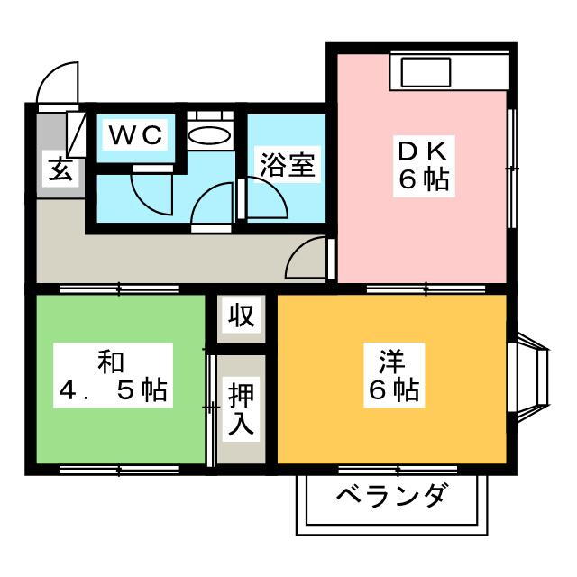 平田コーポＡ棟 2階 2DK 賃貸物件詳細