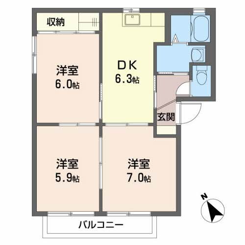 サンパティーク　ロジュマンＩ 2階 3DK 賃貸物件詳細