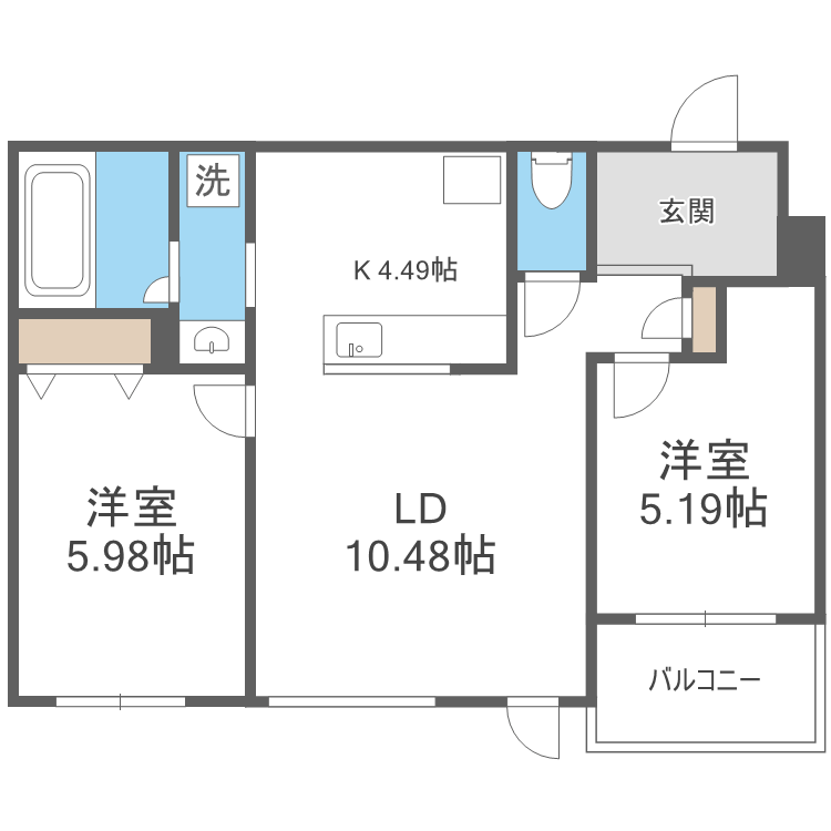 北海道札幌市西区八軒八条東１ 八軒駅 2LDK マンション 賃貸物件詳細