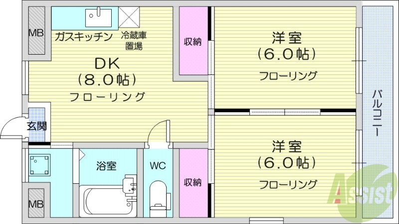 宮城県仙台市青葉区旭ケ丘１ 台原駅 2DK マンション 賃貸物件詳細