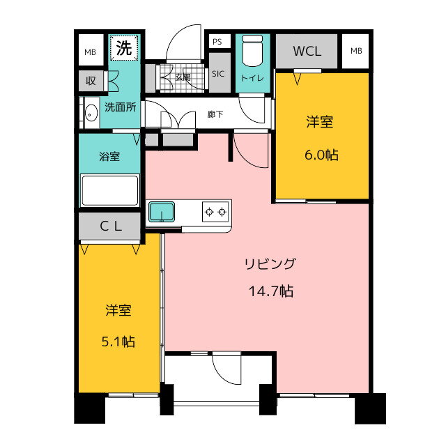 エンクレスト呉服町 13階 2LDK 賃貸物件詳細
