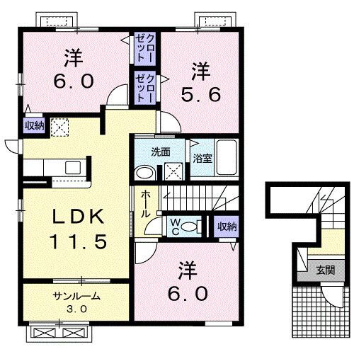 グレイス山室ＩＩ 2階 3LDK 賃貸物件詳細