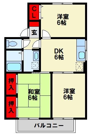 セジュール東山田ＩＩ　Ａ棟 2階 3DK 賃貸物件詳細