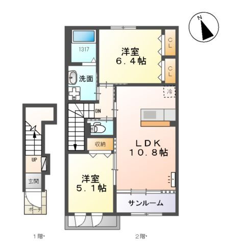 富山県富山市太田 富山駅 2LDK アパート 賃貸物件詳細