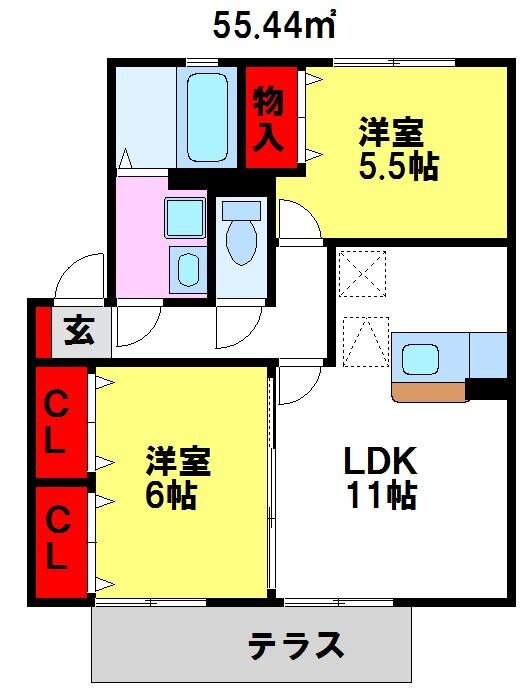 福岡県小郡市横隈 三国が丘駅 2LDK アパート 賃貸物件詳細