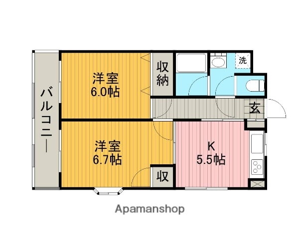 神奈川県大和市下鶴間 つきみ野駅 2K マンション 賃貸物件詳細