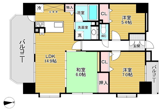 エイルマンション磯部町 5階 3LDK 賃貸物件詳細
