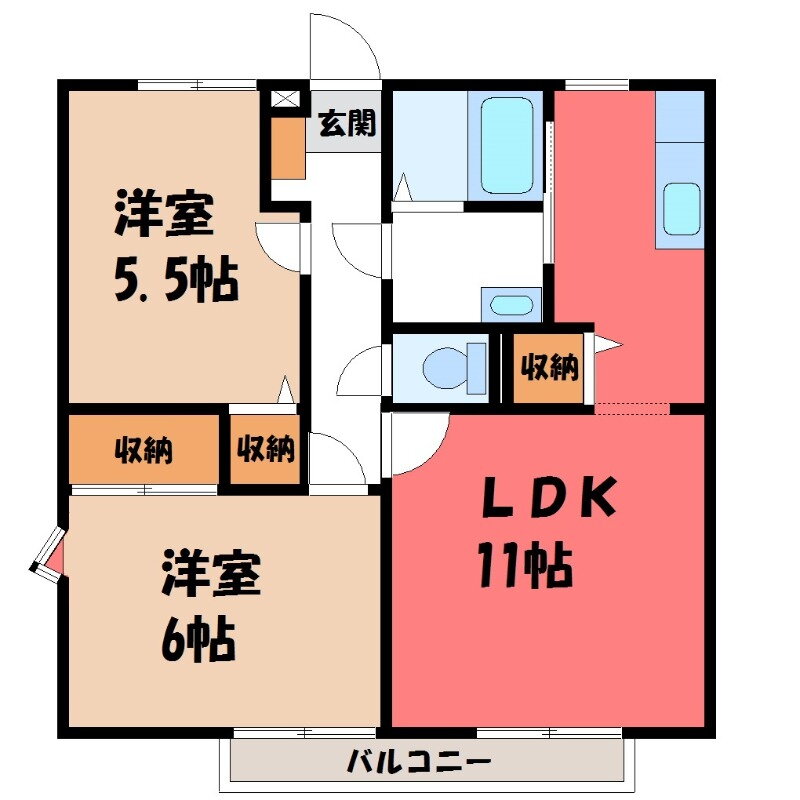 栃木県小山市暁３ 間々田駅 2LDK アパート 賃貸物件詳細