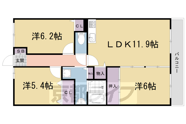レシデンシア巨椋 3階 3LDK 賃貸物件詳細