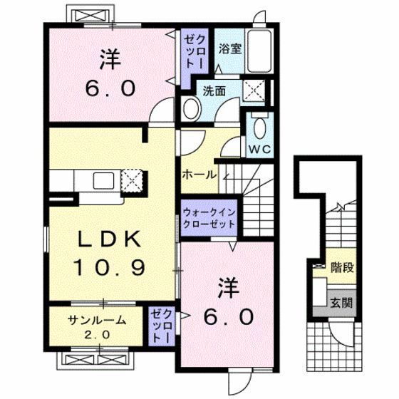 プリムロ－ズ　ＩＩ 2階 2LDK 賃貸物件詳細