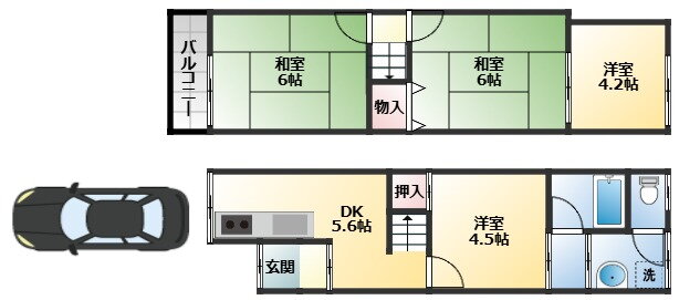 南新町１丁目テラスハウス 3DK 賃貸物件詳細