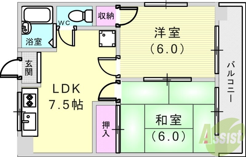 キャッスルハイツ平野 4階 2DK 賃貸物件詳細