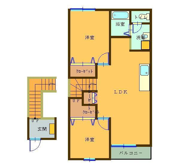 フォンテーヌＣ 2階 2LDK 賃貸物件詳細