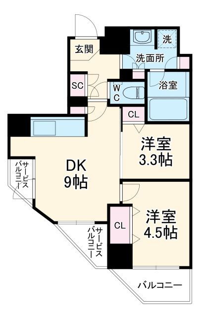 ドゥーエ二子新地 5階 2DK 賃貸物件詳細