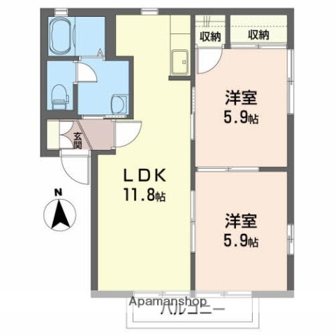 グランドゥールＩＩＩ 2階 2LDK 賃貸物件詳細