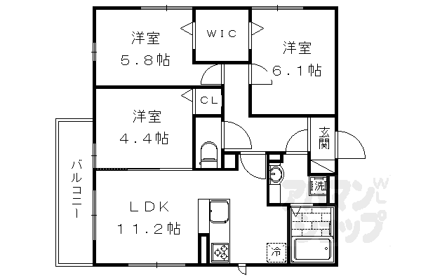 ルピナス嵯峨Ａ棟 3階 3LDK 賃貸物件詳細