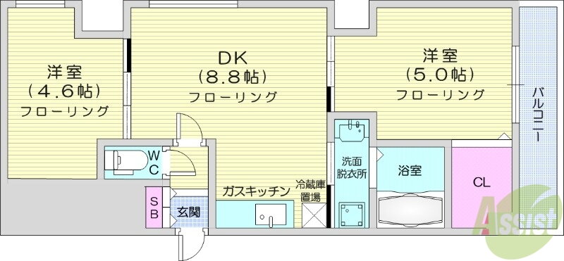 北海道札幌市中央区南八条西１４ 西線９条旭山公園通駅 2DK マンション 賃貸物件詳細