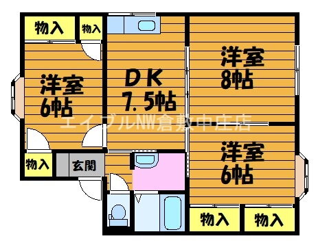 岡山県倉敷市中島 福井駅 3DK アパート 賃貸物件詳細