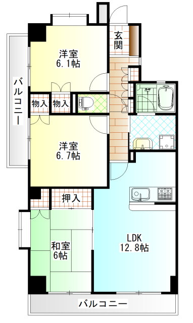 グランドールＯＫＡＢＥ 4階 3LDK 賃貸物件詳細