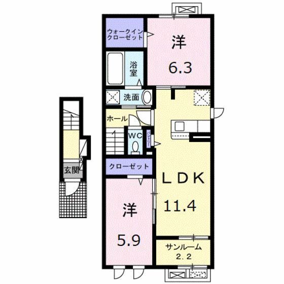 エフォート　ＩＩ 2階 2LDK 賃貸物件詳細