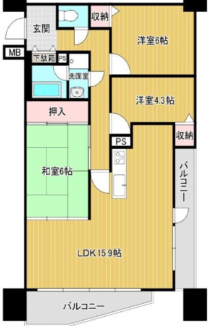 コスモ大和高田 2階 3LDK 賃貸物件詳細