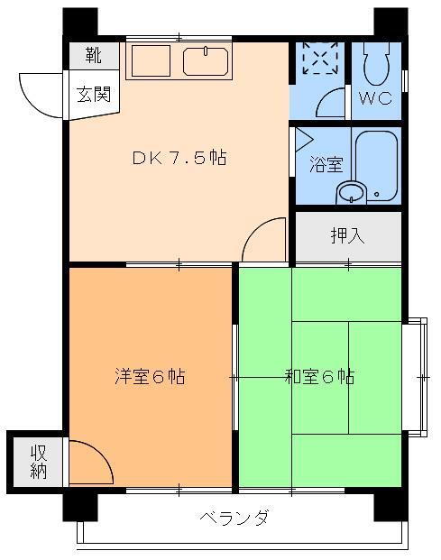 メロディーハイツ柳井 4階 2DK 賃貸物件詳細