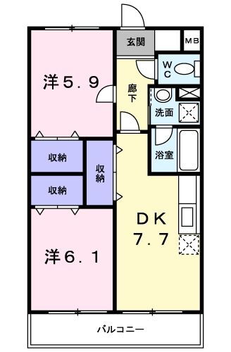 フラワーフォンテーヌ 1階 2DK 賃貸物件詳細