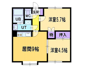 北海道北広島市輪厚中央３ 福住駅 2LDK アパート 賃貸物件詳細