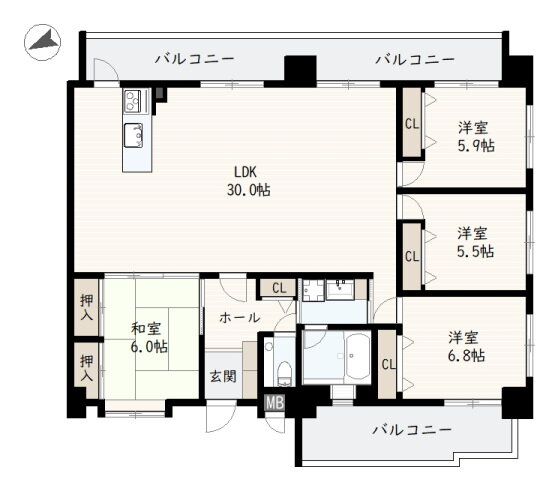 広島県広島市西区大芝２ 牛田駅 4LDK マンション 賃貸物件詳細