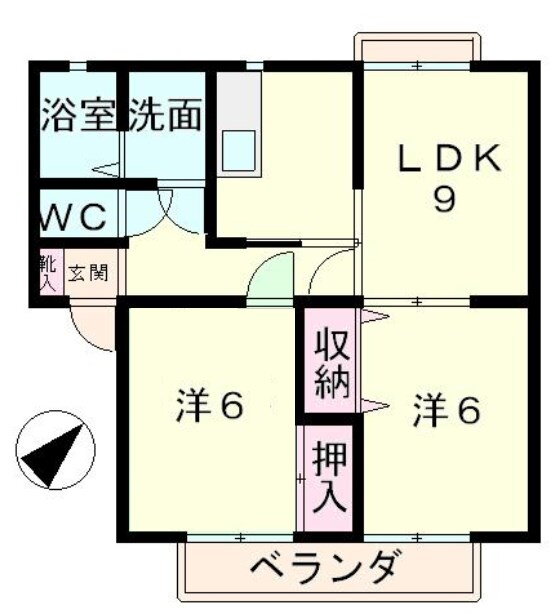 サンガーデン追分Ａ棟 2階 2LDK 賃貸物件詳細